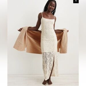 Aerie Cream Maxi Lace Dress with Slit New with Tags